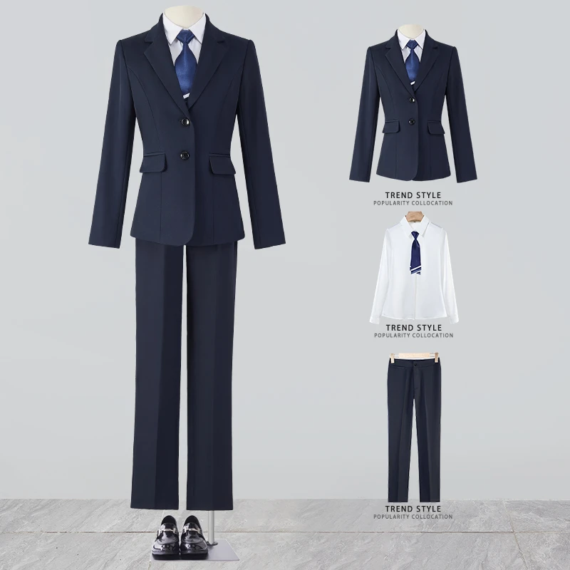 职业西装洋气女春秋正装高级感气质高端酒店经理工作服夏蓝色西服