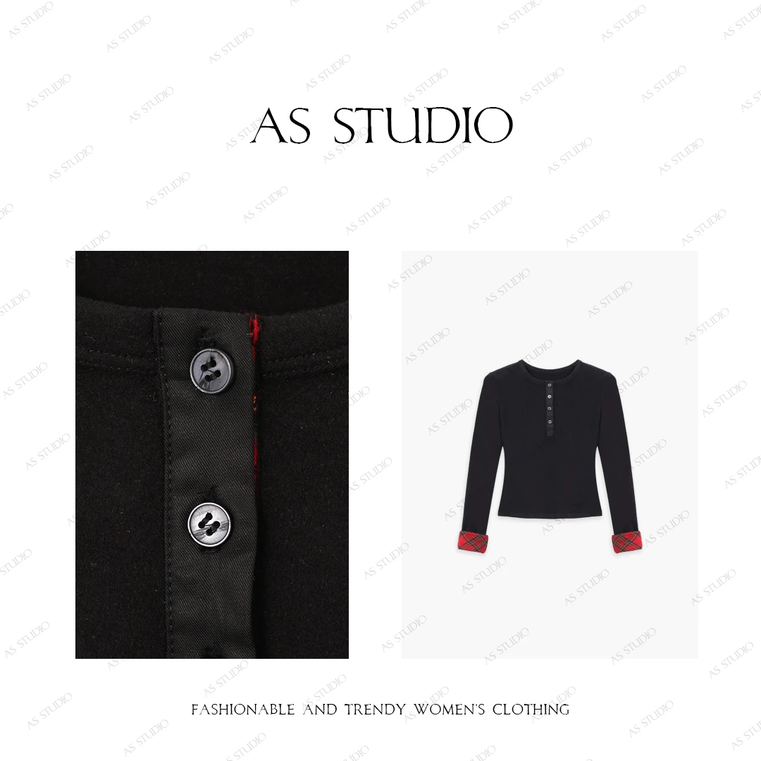 【AS魔方格】铭顺25新美式撞色磨毛保暖格纹上衣AS24DSY3082