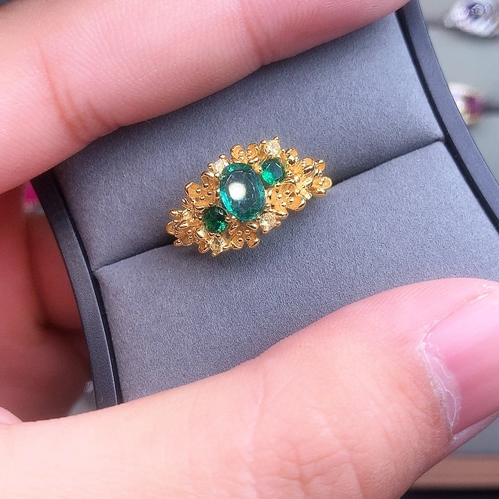 祖母绿戒指银S925镶嵌