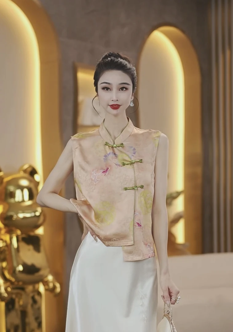 3867新国潮提花斜扣夏季马甲