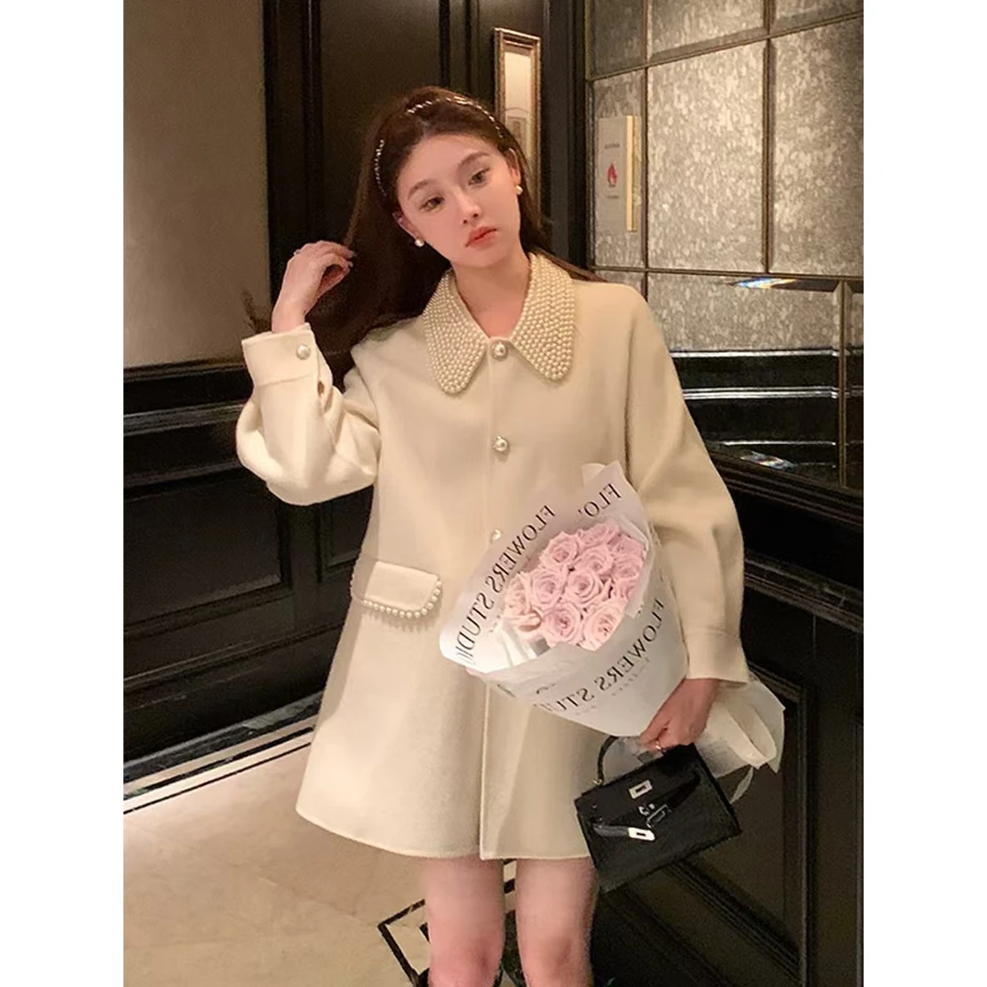 【沐子女装】G3-6810白色毛呢外套