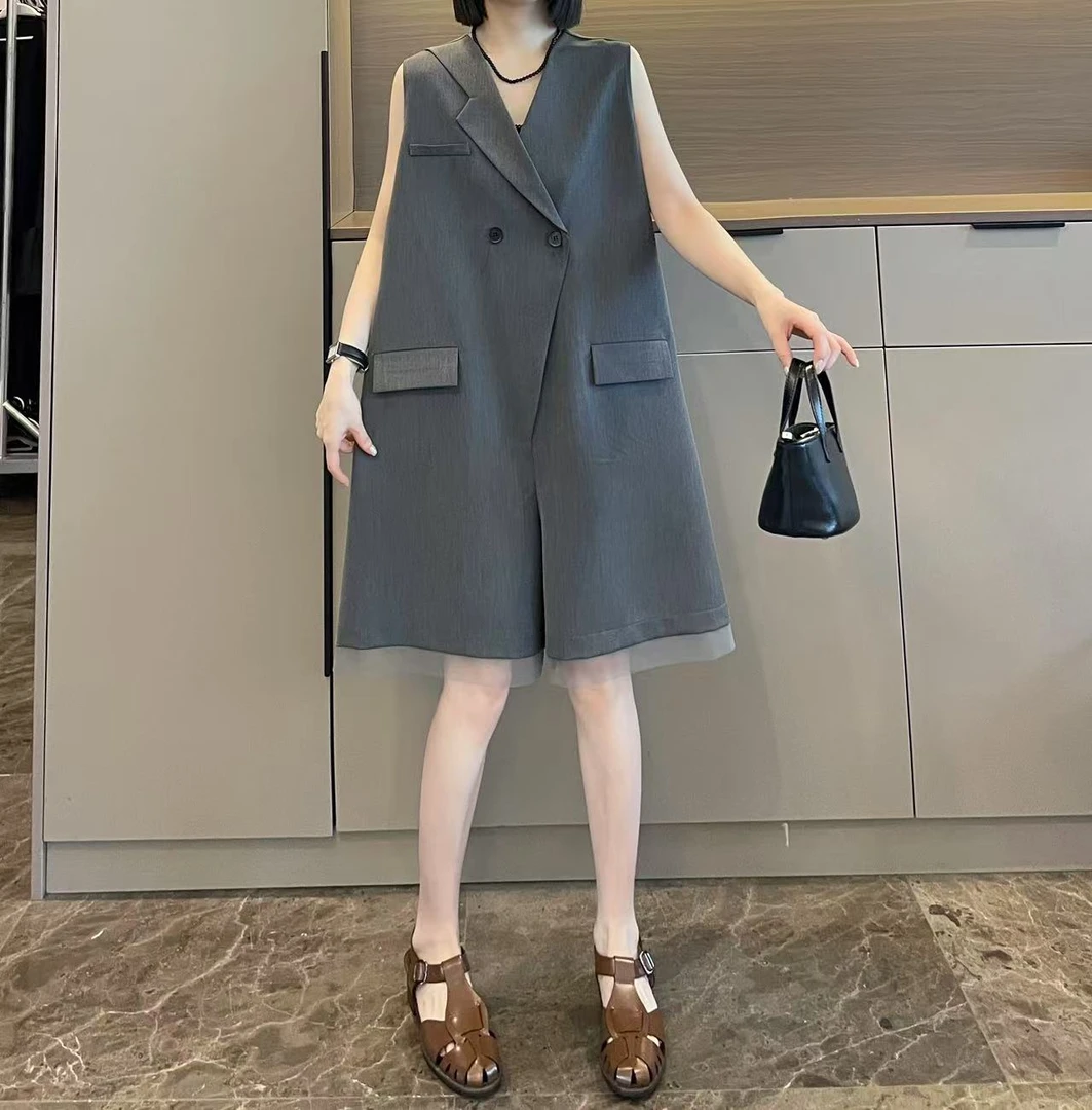 米可/MK-2588LJ【V领双口袋下摆拼纱连体裤】时尚夏季新款连体裤