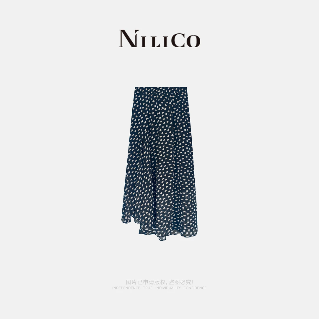 NILICO【仙女飘飘】气质飘逸感解构不规则半松紧波点半身裙欧若风