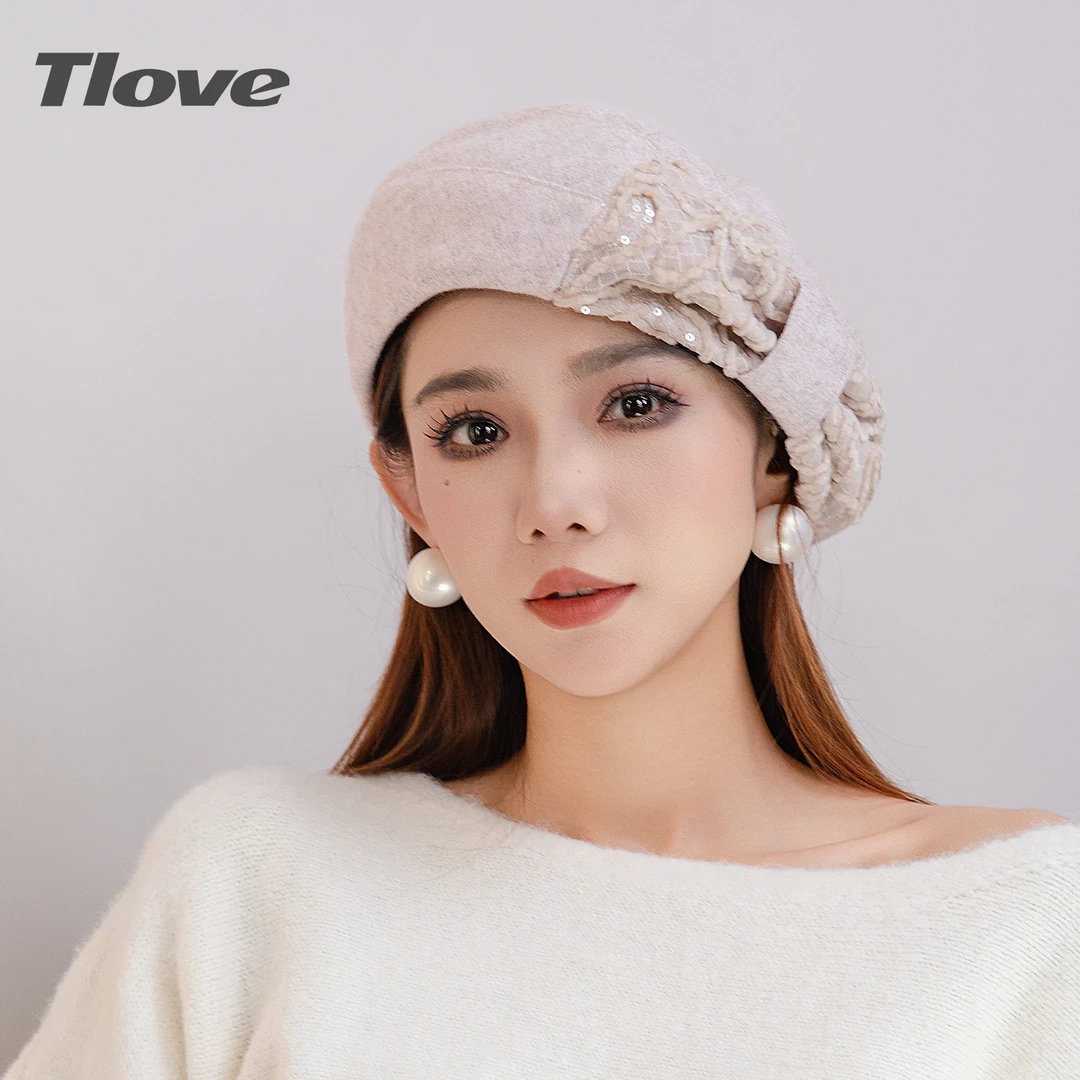 9819优雅贝雷帽女士春秋季出街洋气蝴蝶结帽子时尚韩版舒适蓓蕾帽
