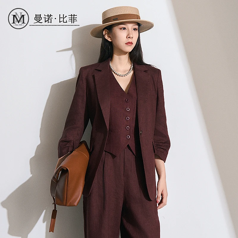 摩登职场老钱风通勤亚麻西装外套MFBG171007