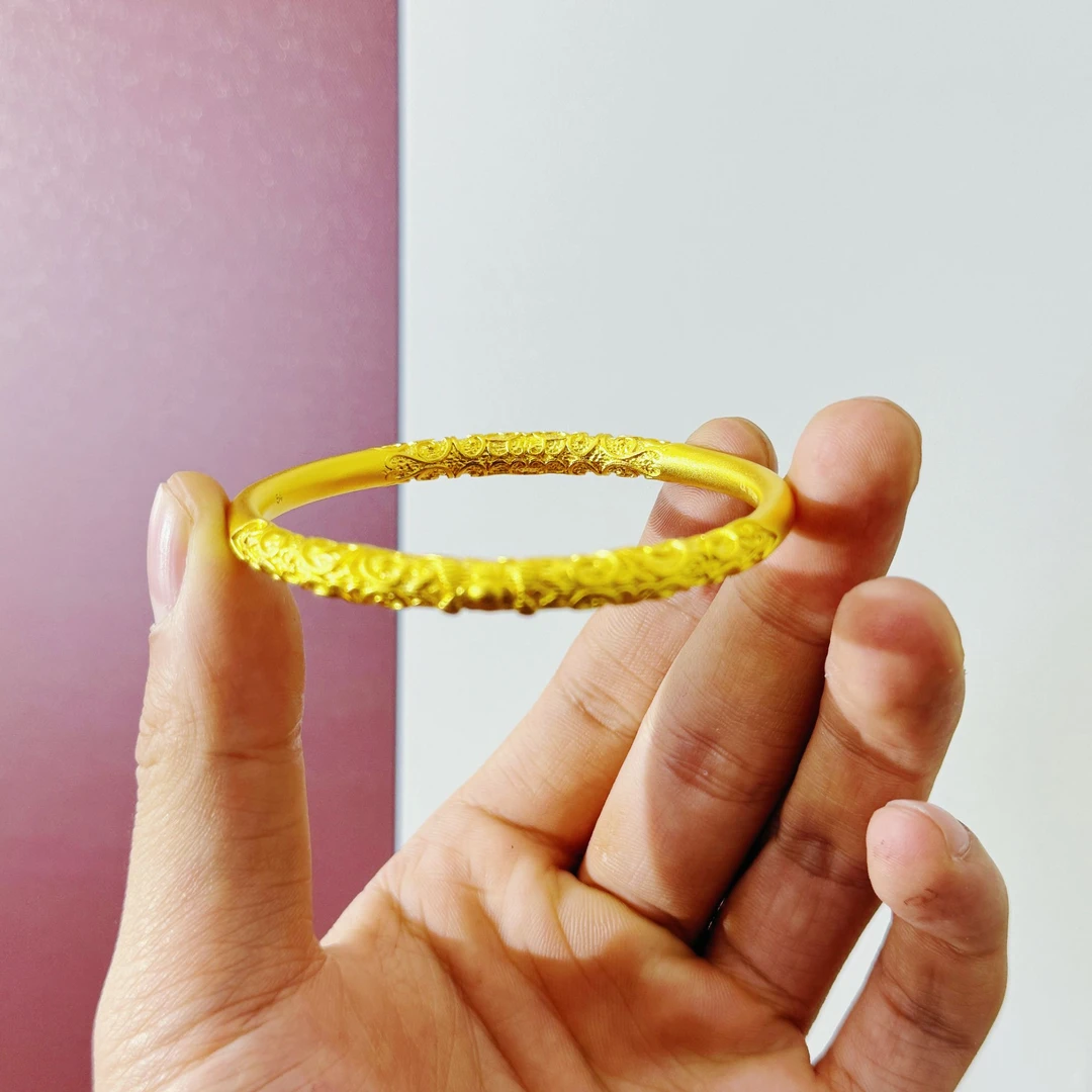 足银手镯 卷草纹手镯厚包工艺经典款式金色款不掉色百搭不挑人