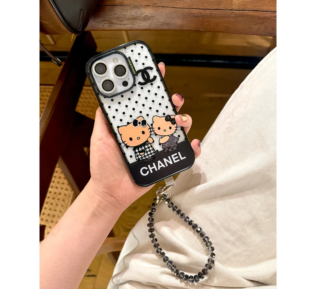 实用苹果16手机壳iPhone15/14promax波点小香高级KT猫手机保护套