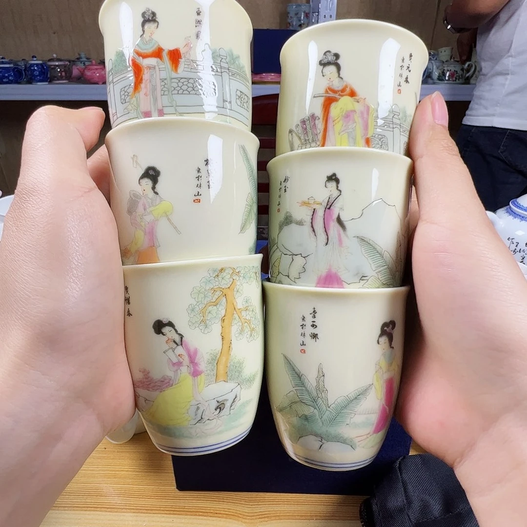 瓷片景德镇陶瓷黄嘻嘻十二金钗