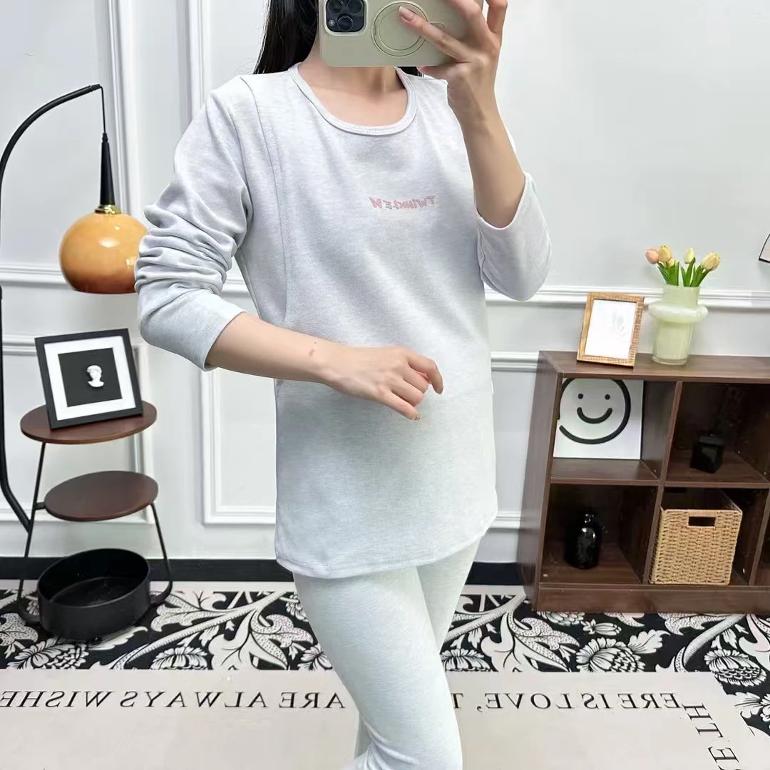 秋冬内衣彩棉舒绒厚款套装竖开哺乳
