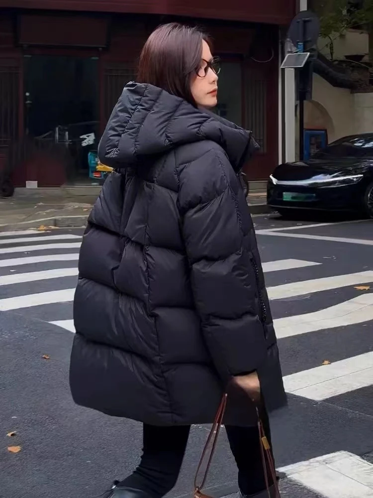 新国标90白鸭绒女24新款时尚简约加厚中长款连帽秋冬韩版