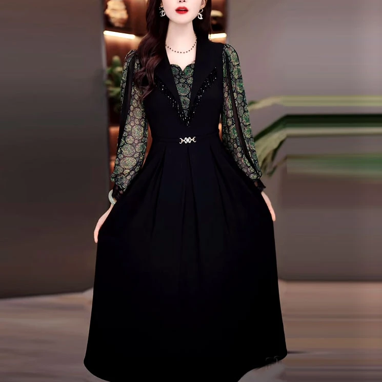 乐丽丝时尚气质减龄拼接假两件裙子2025初春新款减龄百搭连衣裙