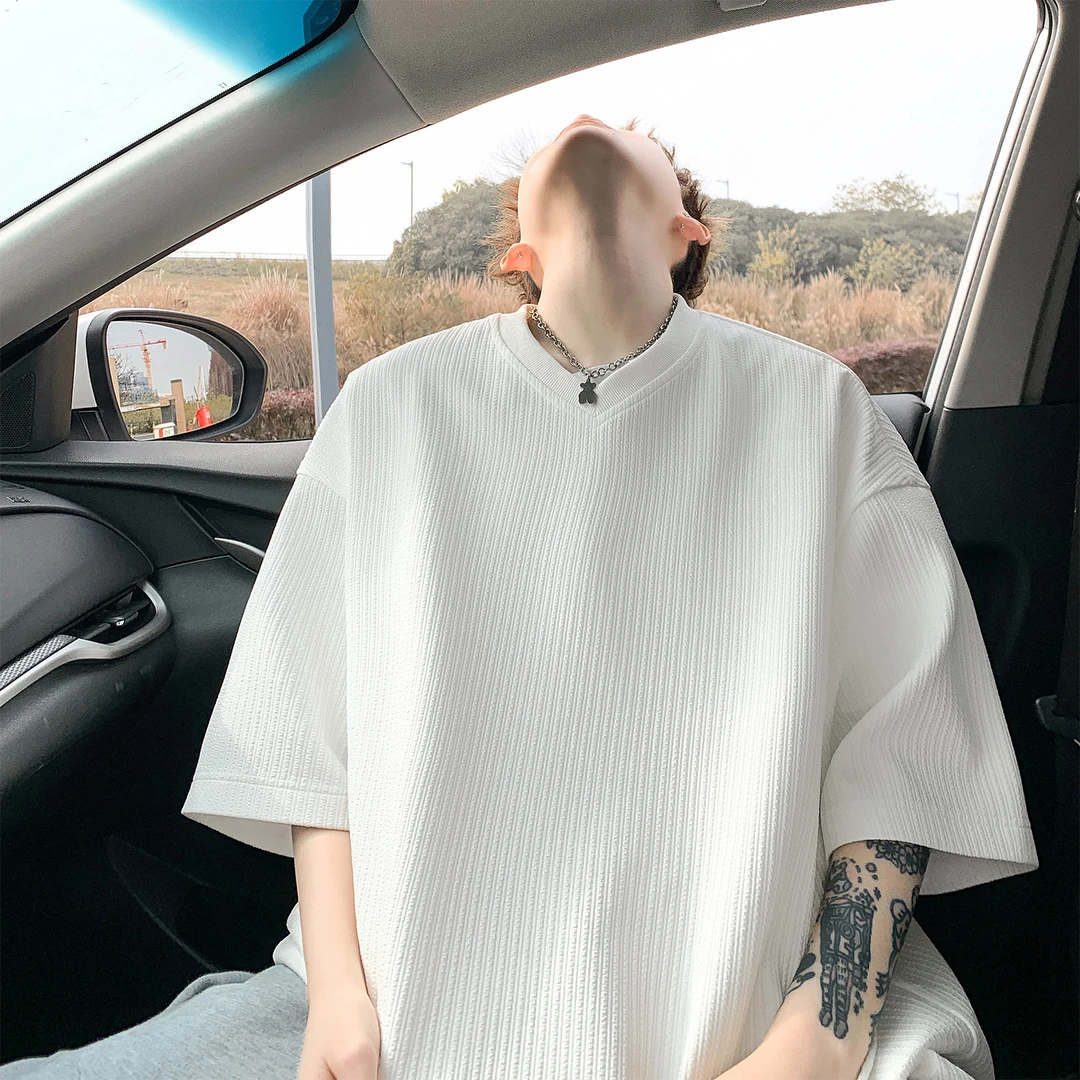 肌理感短袖t恤男夏季潮牌痞帅高级感重磅半袖体恤衫宽松大码上衣