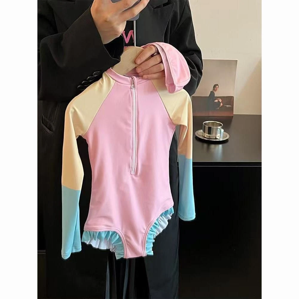 女童连体长袖防晒款泳衣时尚女宝宝