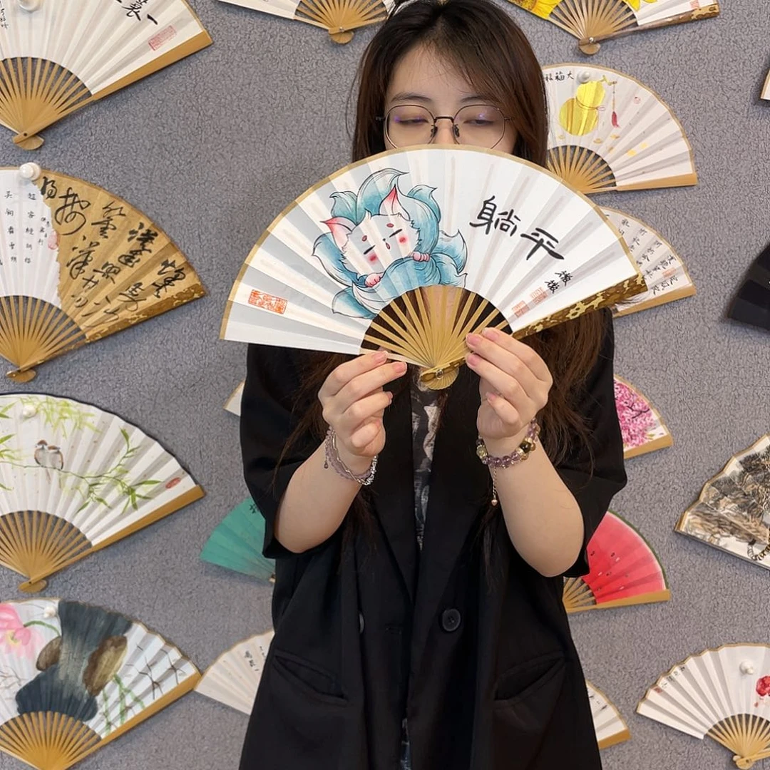 国画6寸纯手绘-文玩扇骨（默认粘好）