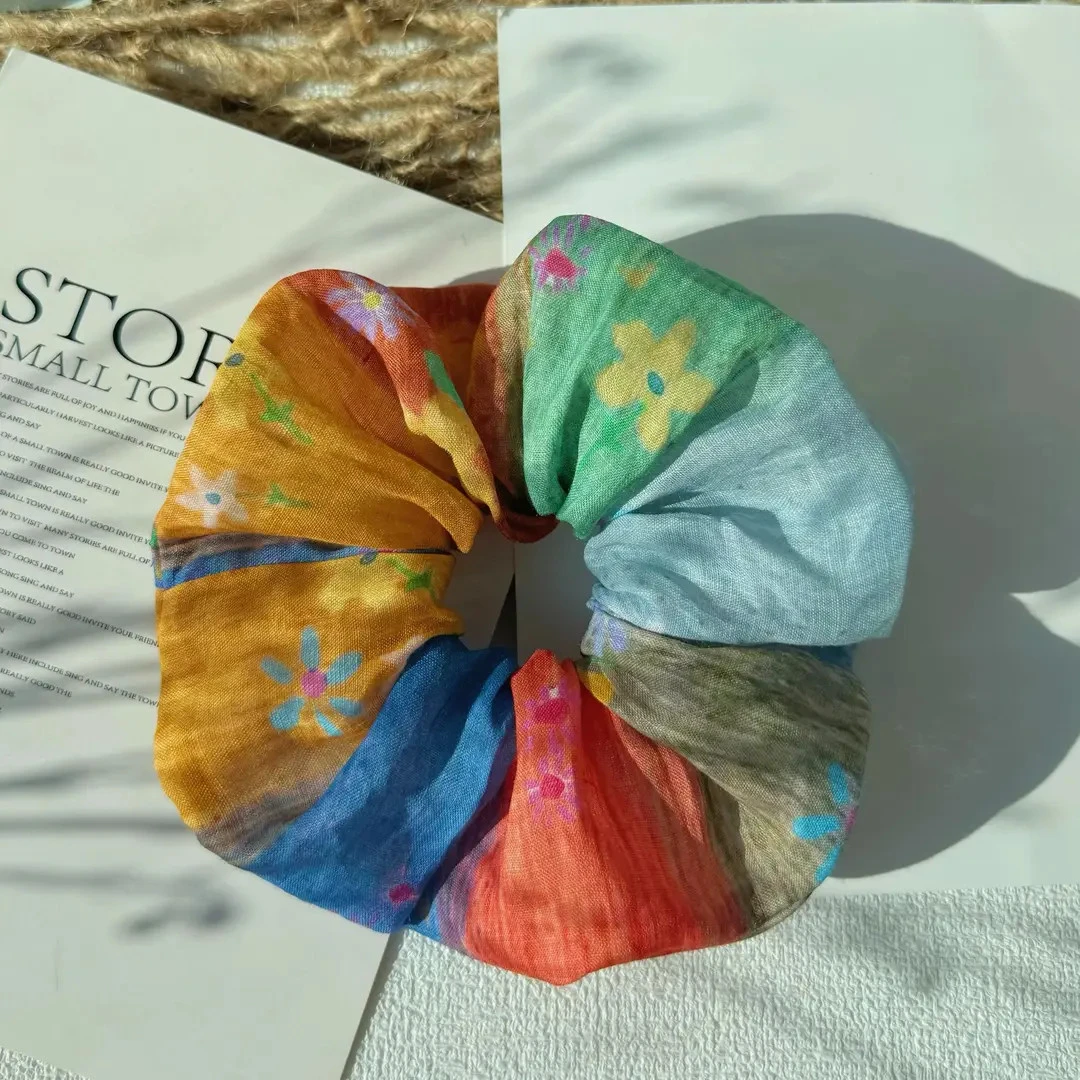 新款2025设计感多彩拼接苎麻手工面料大肠发绳ns森系气质可爱