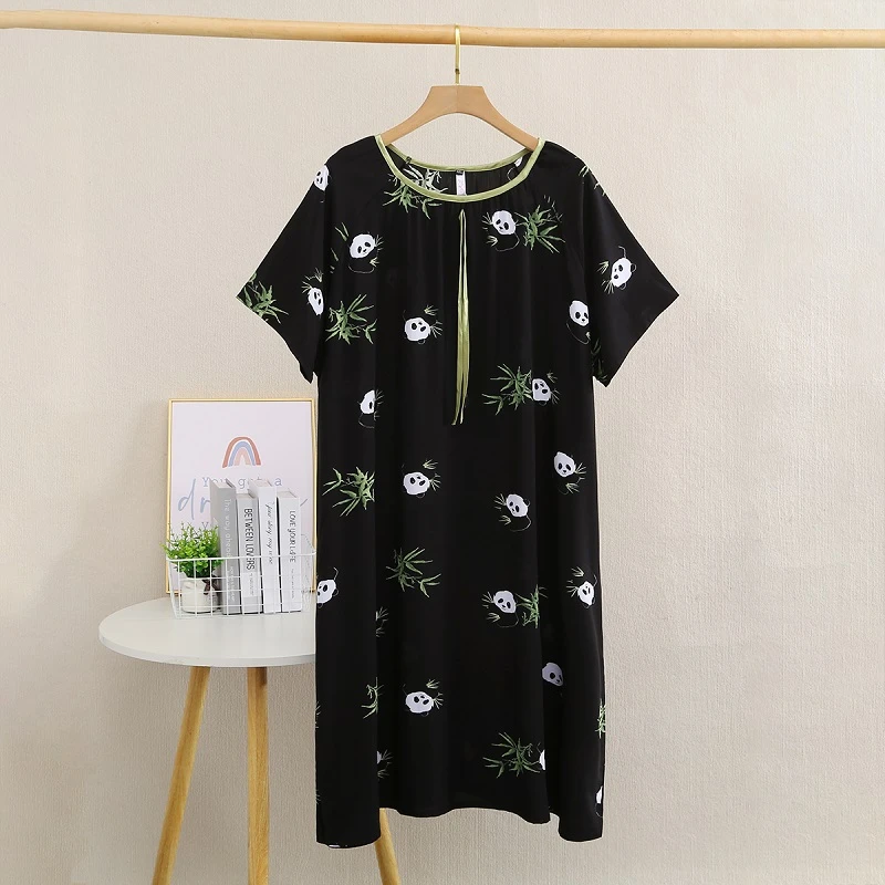 夏季加大加长休闲绵绸短袖宽松胖MM200斤睡裙睡衣薄款大码家居服