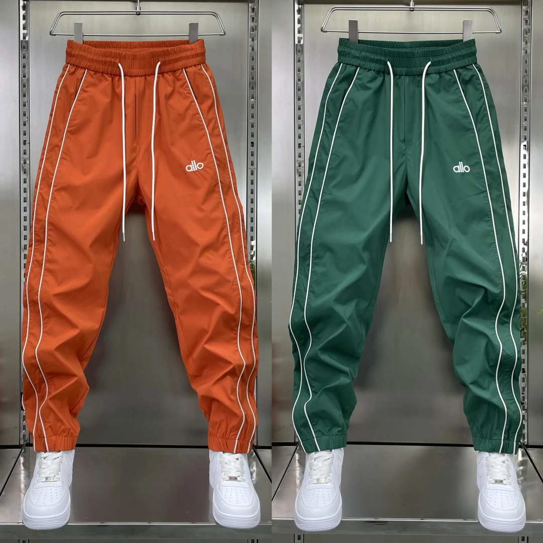 男士休闲裤夏季薄款透气速干裤韩版条纹拼接潮流运动卫裤宽松长裤