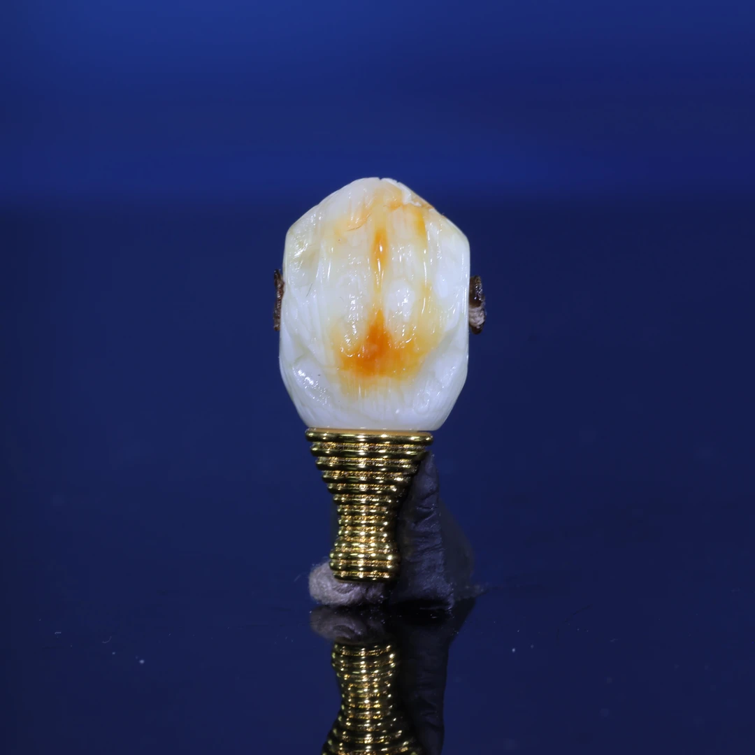 10m蜜蜡三通一物一图白蜡沁色雕刻百香分体三通佛头蜜蜡配饰-C173