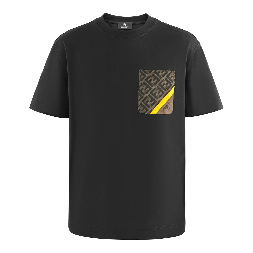 FENDPET男士春夏新款老花小口袋宽松微阔短袖T恤时尚百搭休闲黑白