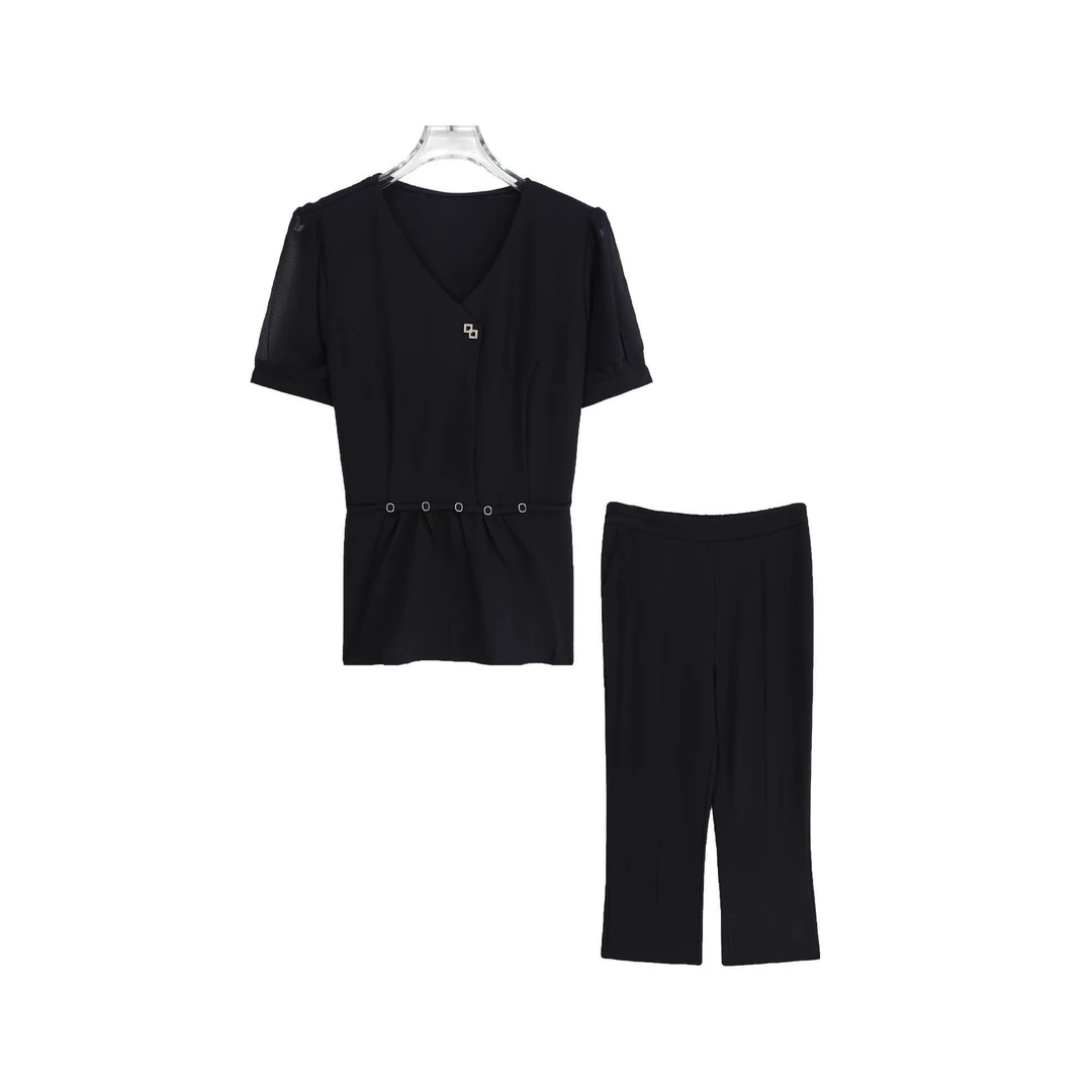 简约轻奢上衣休闲阔腿显瘦裤子套装S1770