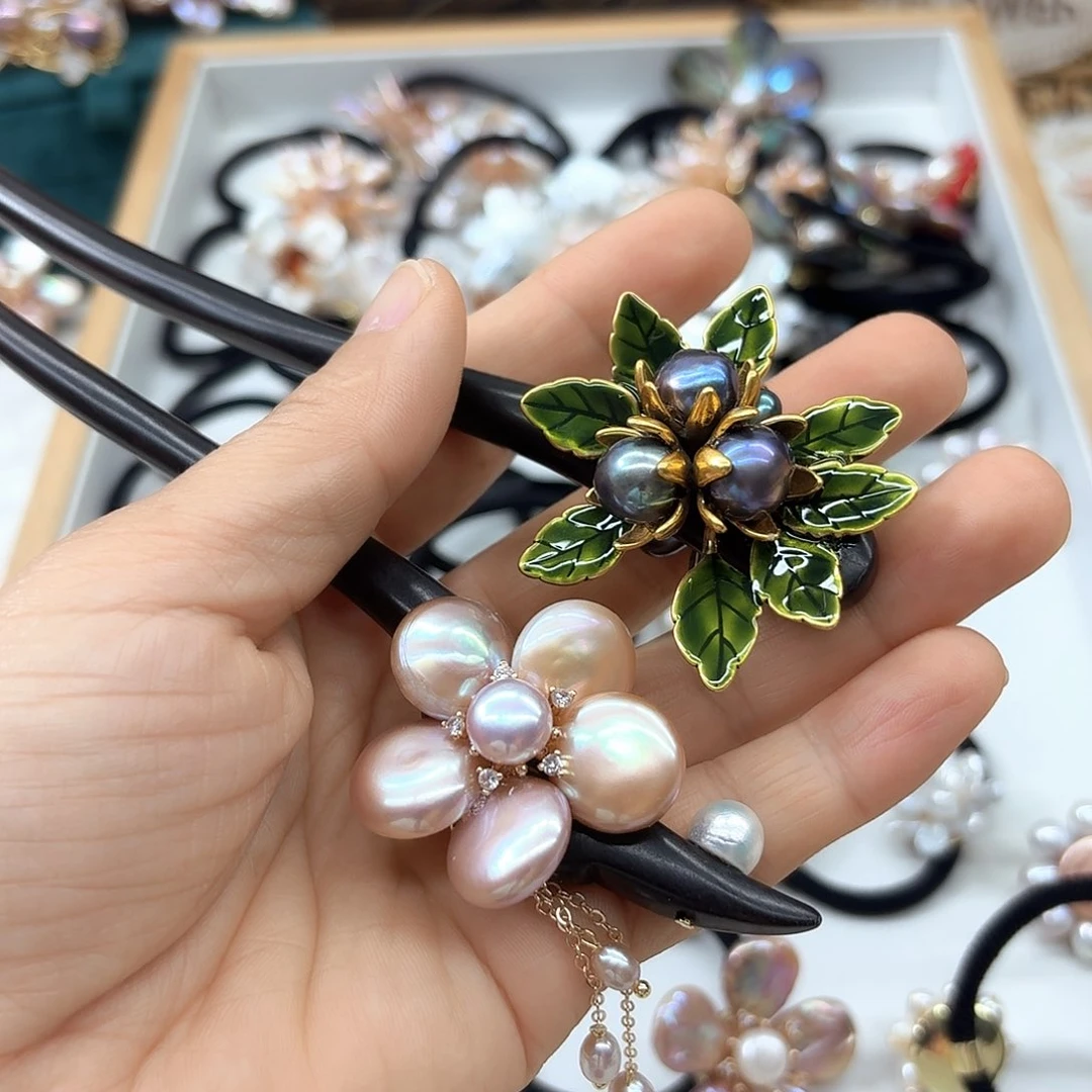 南***崽银S925镶嵌淡水珍珠发饰