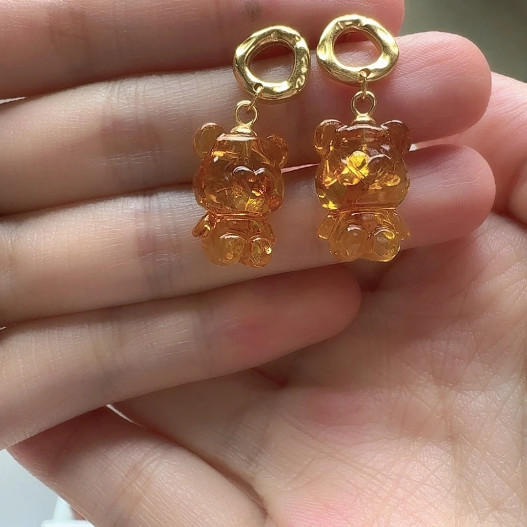 琥珀未镶嵌耳饰耳坠