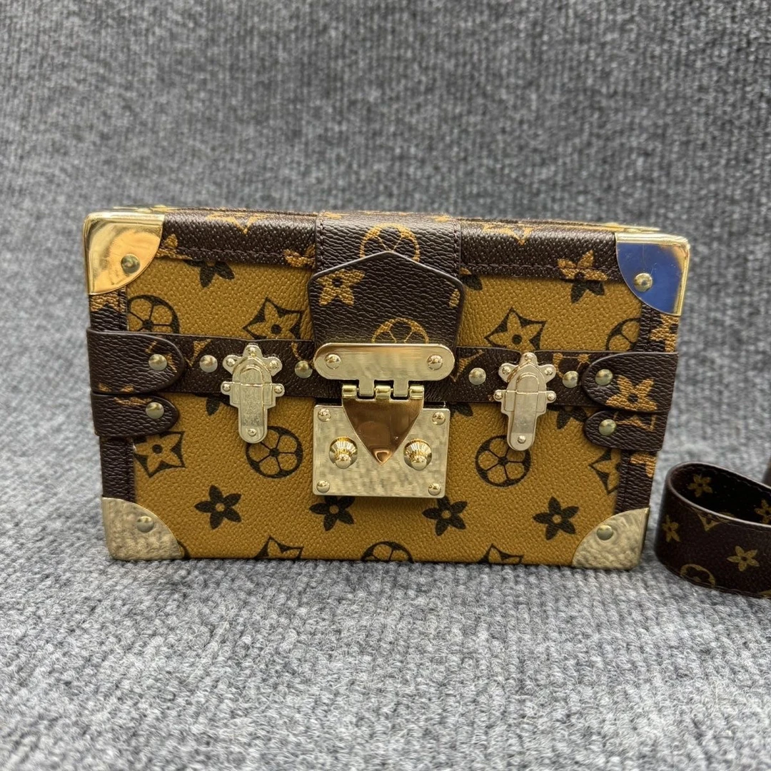 外贸尾单复古印花盒子包洋气通勤单肩包女款单肩斜挎包女士小方包