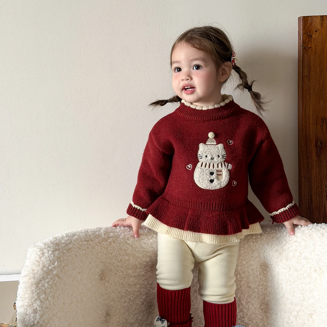 D5759女童毛衣针织衫冬装洋气加绒儿童毛线衣打底上衣宝宝衣服