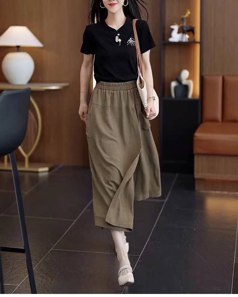 8868#侧边口袋款裤裙女阔腿裤时尚休闲百搭显瘦（微瑕不tui）