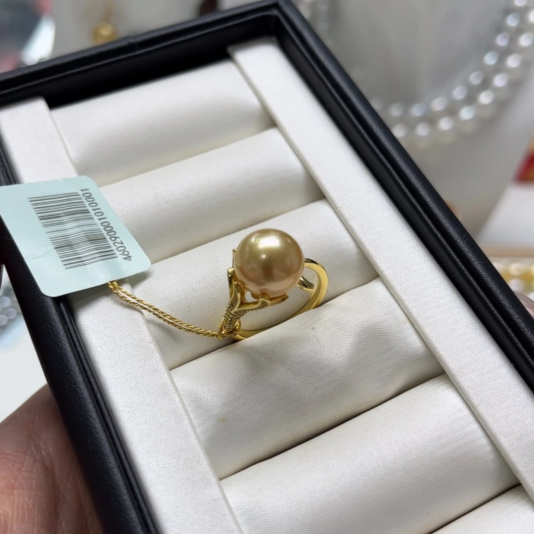 银S925镶嵌海水珍珠漏金珠设计款戒指10-11mm小*