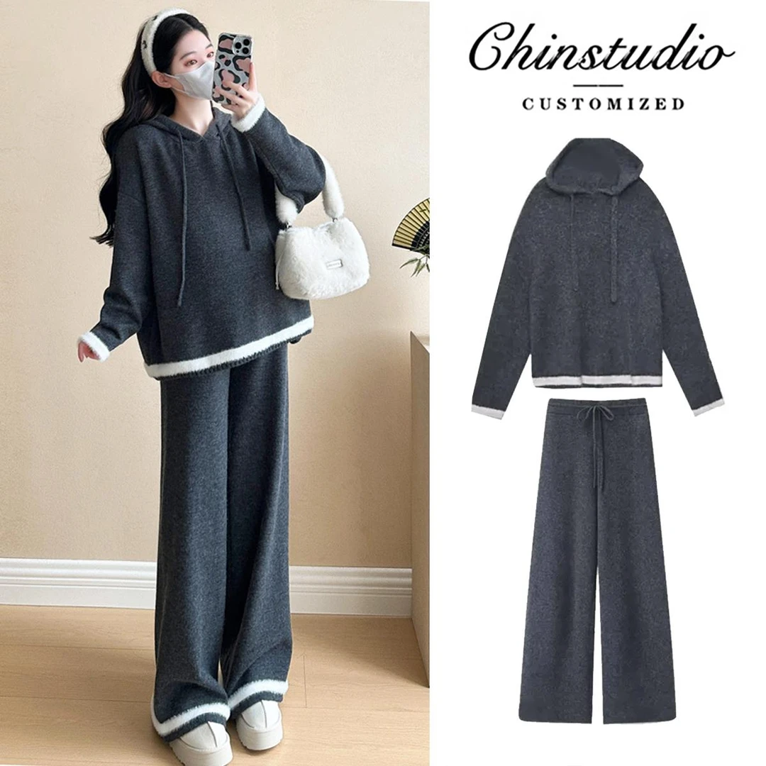 FAVMARTHA孕妇装秋冬季套装新款慵懒风毛衣上衣裤子两件套孕妈高
