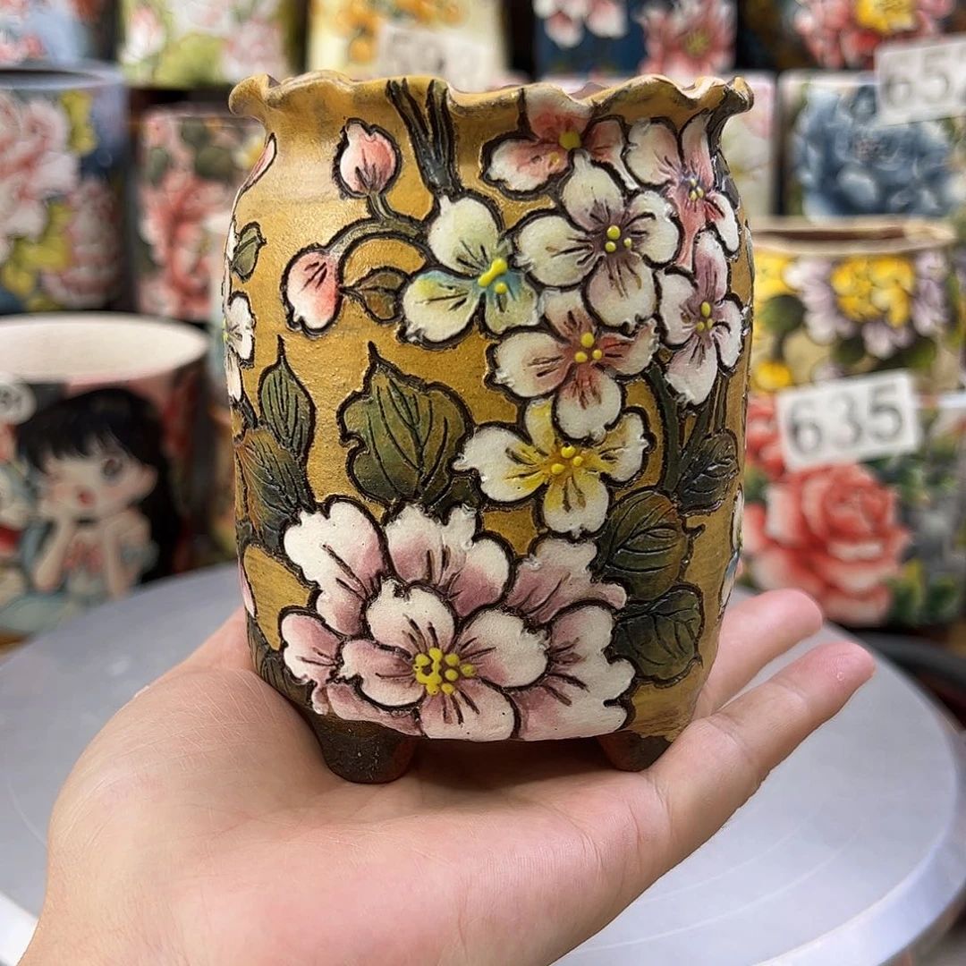 景德镇炫彩手绘景德镇陶瓷花盆