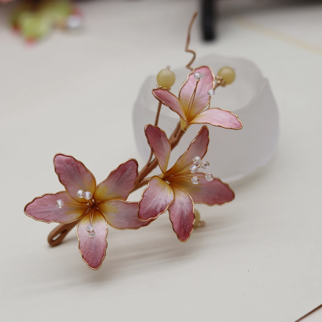 百合花 绒花头饰掐丝绒花非遗手工发饰