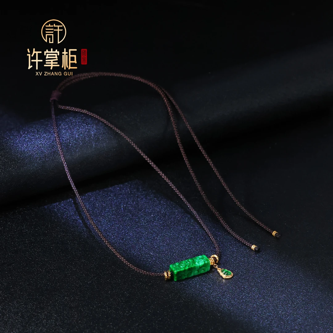 YGY｜18K金翡翠项链天然缅甸翡翠A货国潮风方柱DIY葫芦项链经典