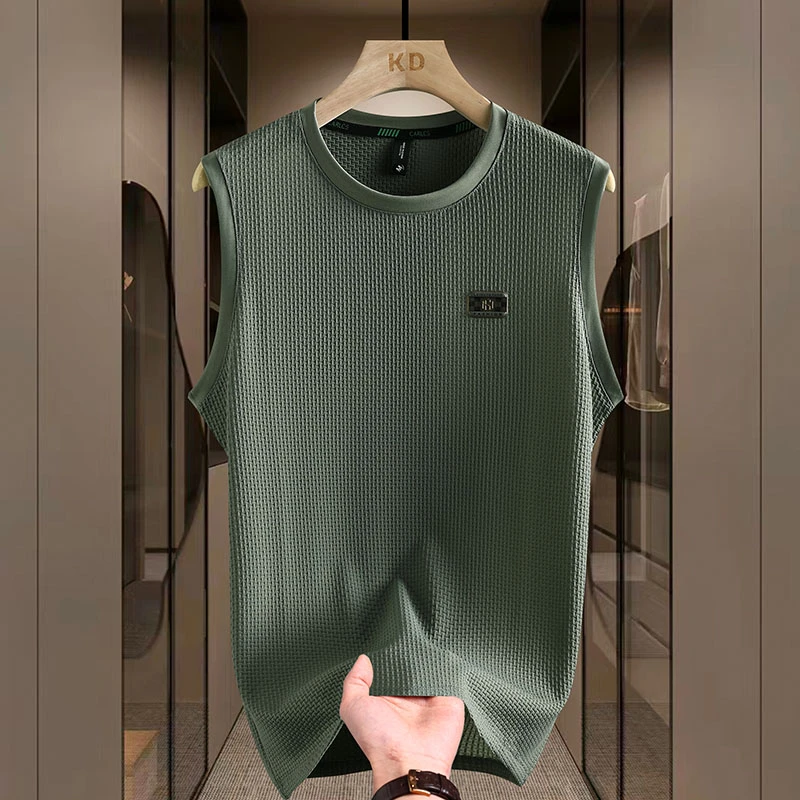 夏季冰丝背心男士潮流薄款圆领无袖T恤运动健身坎肩修身透气汗衫