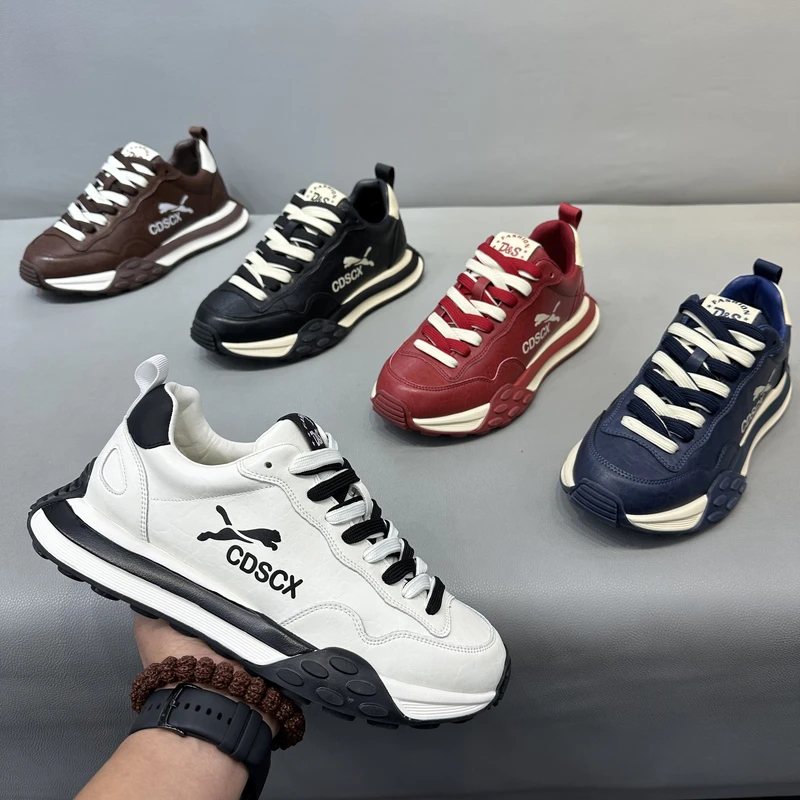 2025秋季油蜡皮拼接老爹鞋设计耐磨透气时尚休闲鞋运动鞋拼接男鞋