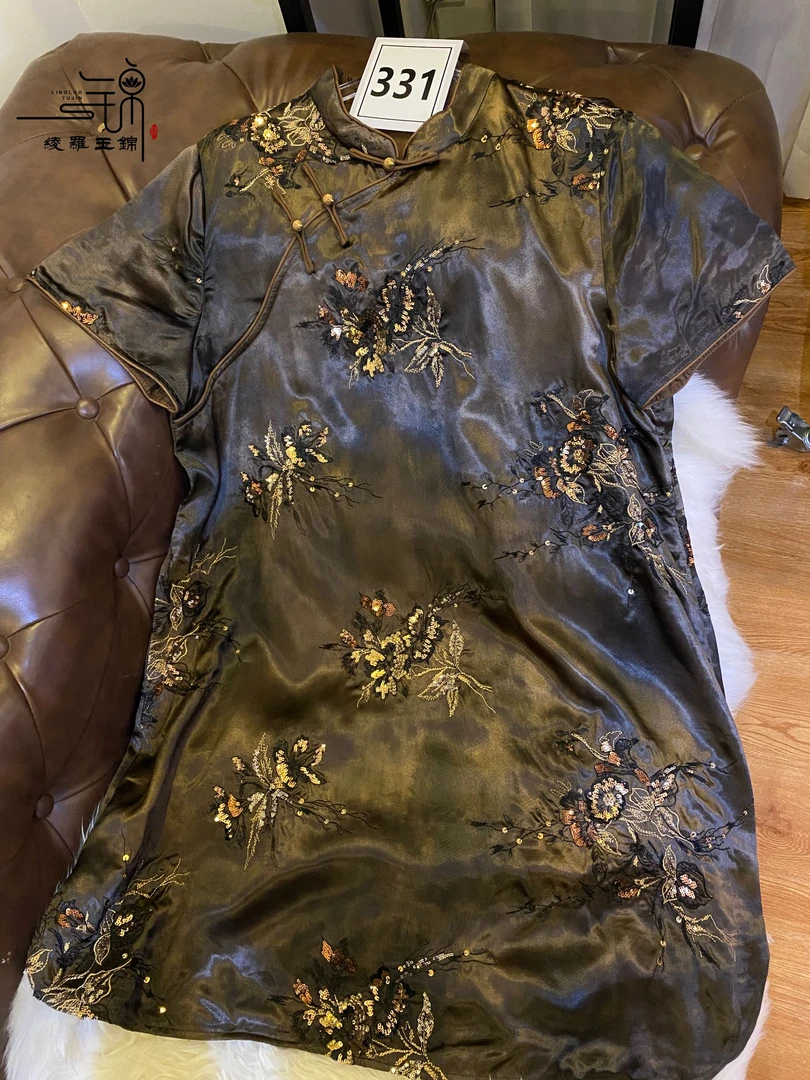 “331”100%醋酸蝶恋花蝴蝶重工满幅刺绣连衣裙