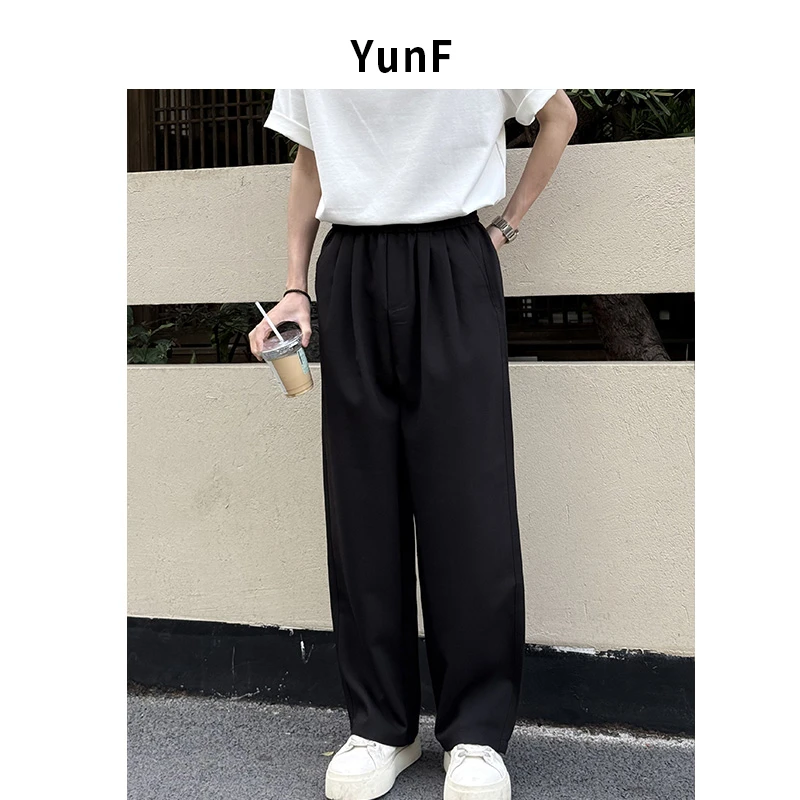 【YUNF】春季松紧腰情侣百搭休闲直筒裤阔腿宽松纯色时尚休闲裤202