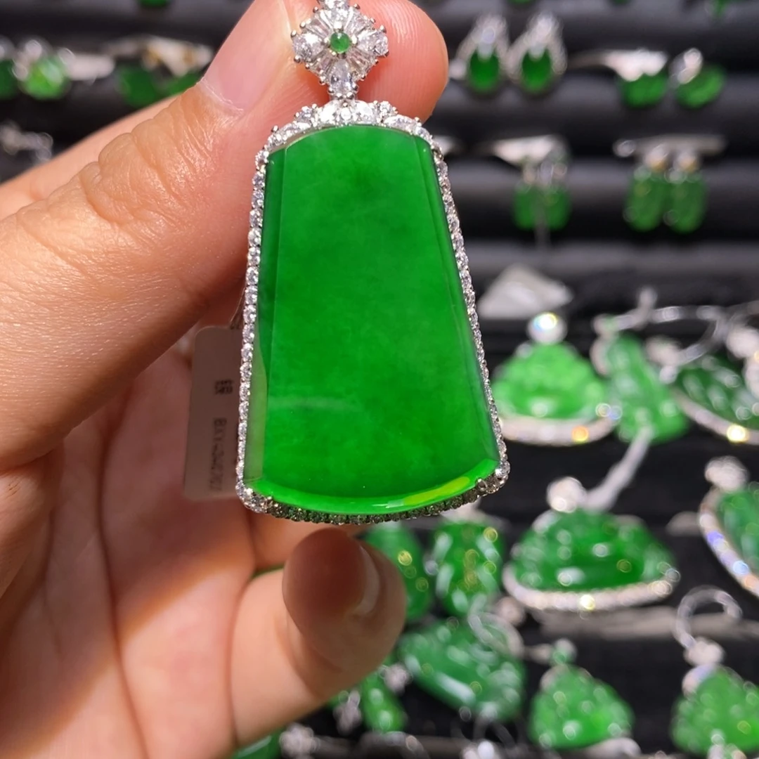 翡翠银S925镶嵌吊坠(不含链)天然翡翠