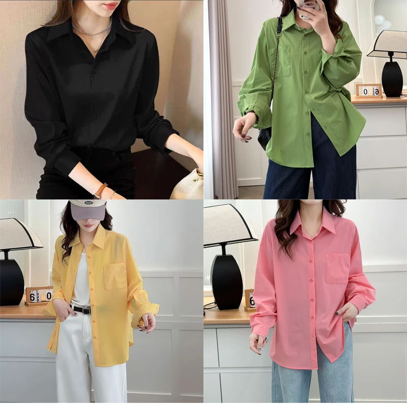 大码女装春季新款洋气显瘦长袖衬衣小众宽松纯色设计感衬衣6930
