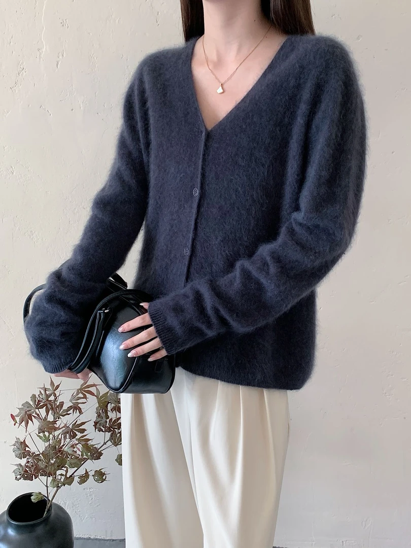 轻奢无缝云雾感柔软女士百分百拉毛，羊绒开衫 高端简约时尚百搭