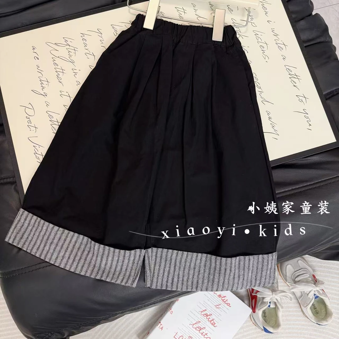 2025新款秋款女童韩版休闲直筒阔腿裤百搭卷边裤子