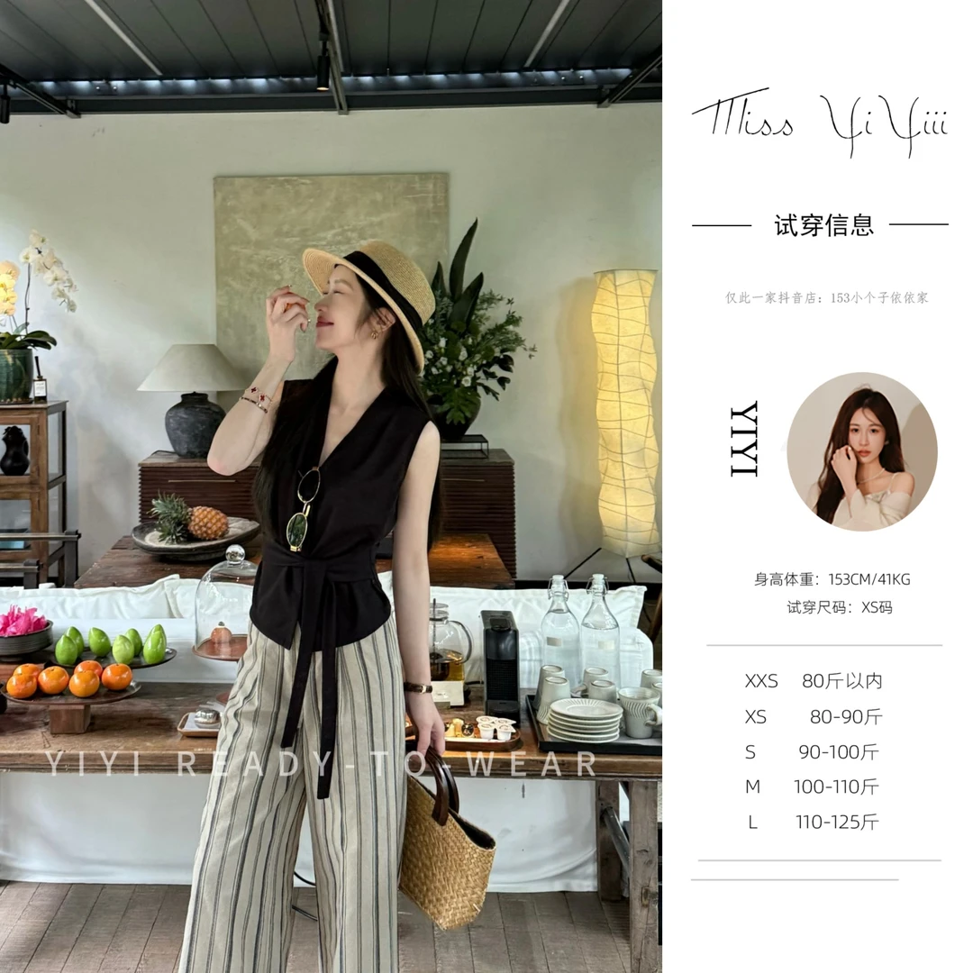 【黑茶老钱马甲】<YiYiii>2025S夏季小个子通勤黑色显瘦无袖背心