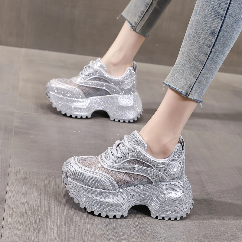 轻奢女鞋2025夏季爆款厚底松糕满钻老爹鞋韩版休闲百搭女鞋子9cm