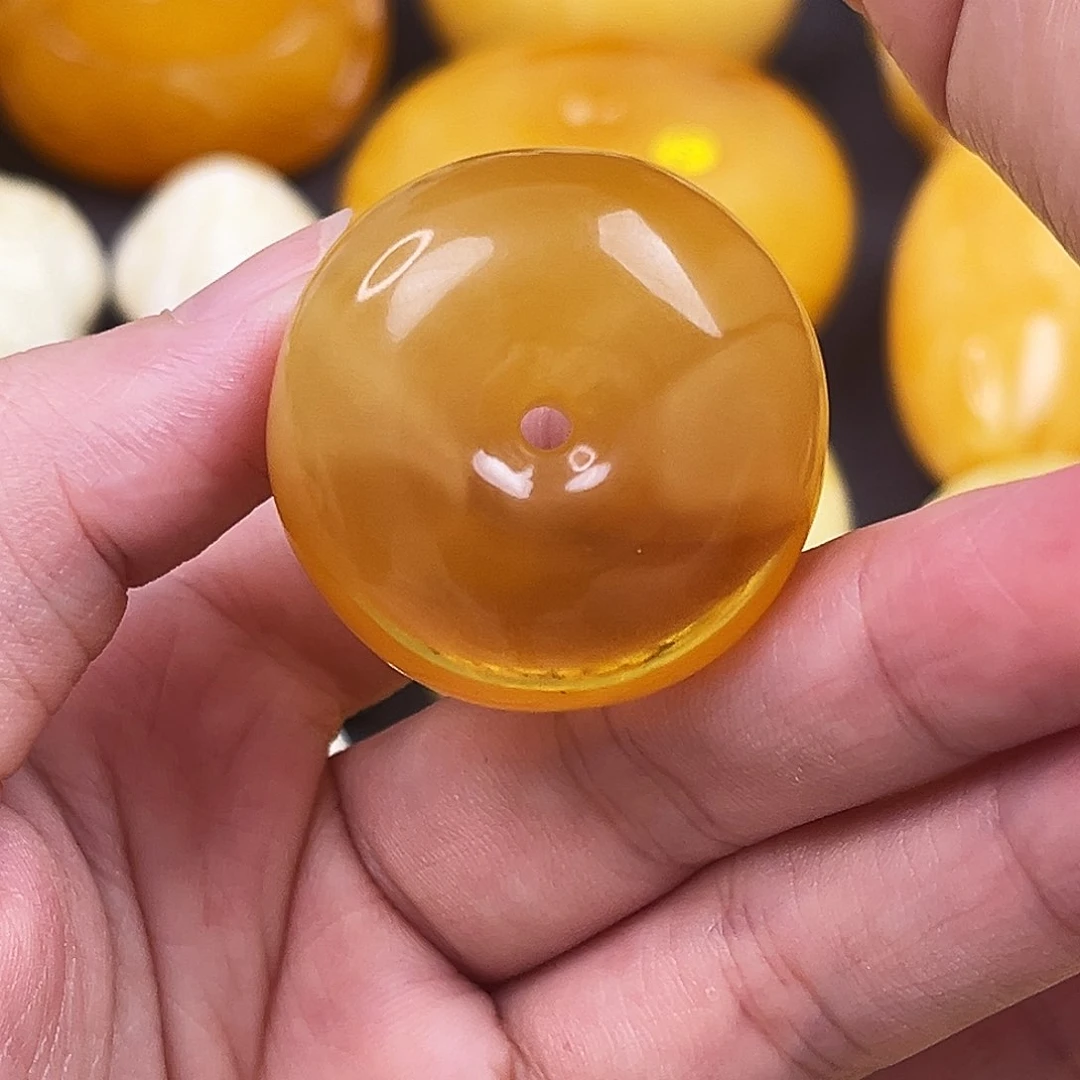 蜜蜡裸石未镶嵌姑****花平安扣