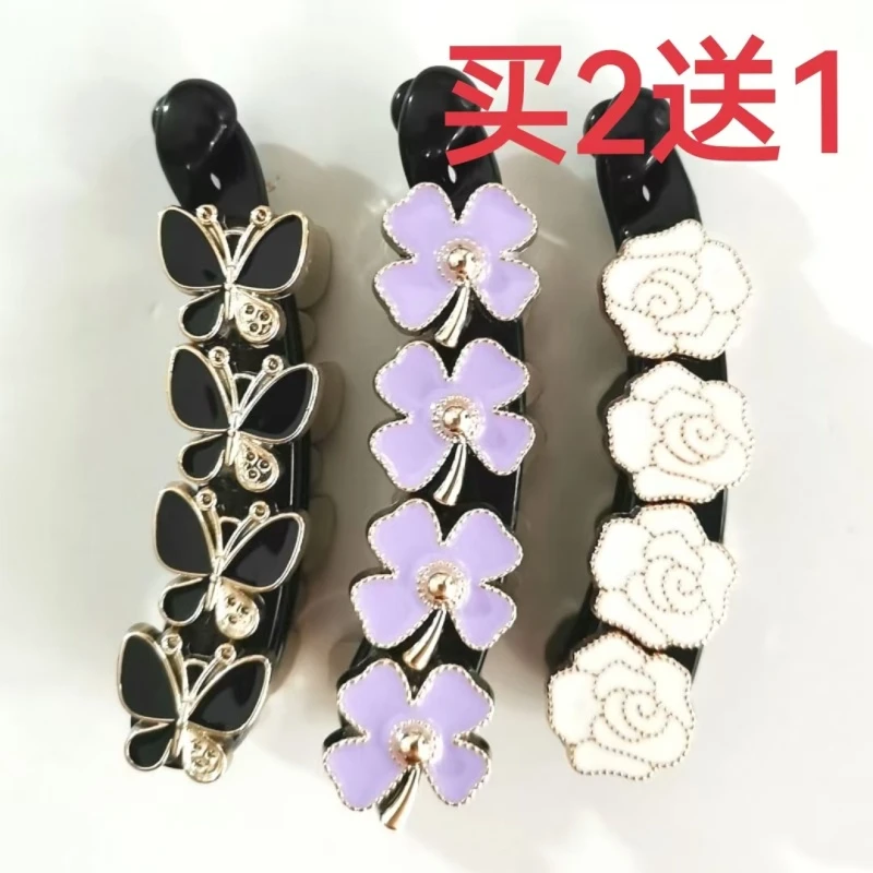 香蕉头饰马尾发饰立式优雅发夹竖夹抓夹新款头发防滑水钻夹子发卡