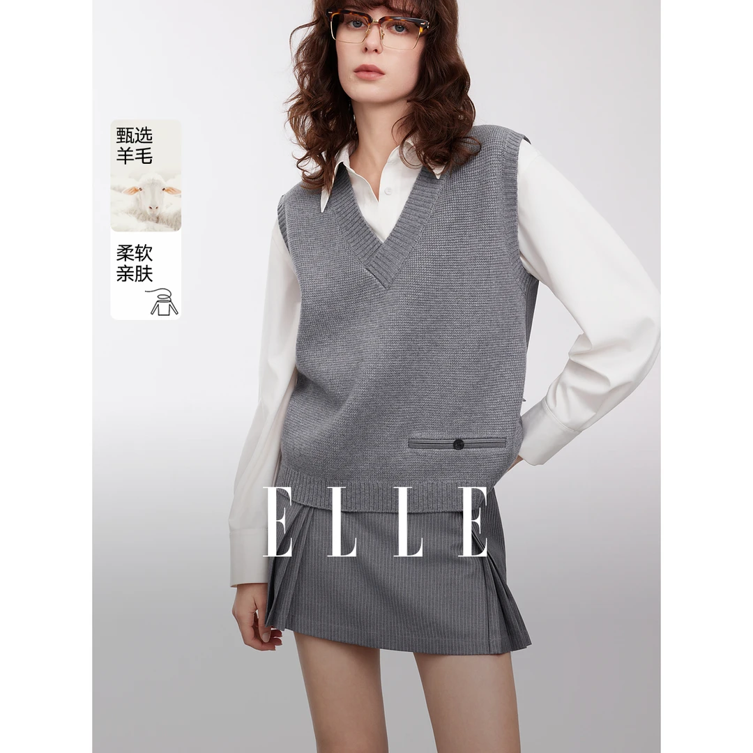 ELLE法式通勤无袖毛衣马甲女款外穿2025春季新款简约上衣EM51263