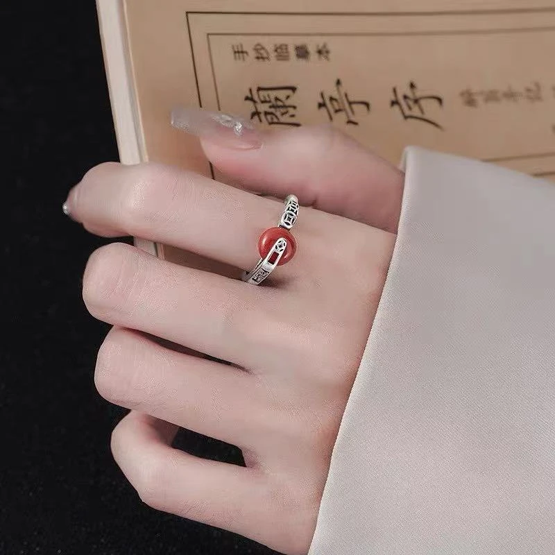 925 时来运转平安扣戒指设计复古国风可调节指环
