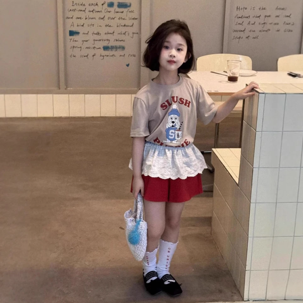 小思家女童套装2025夏季韩版可爱卡通小狗印花短袖T恤休闲短裤