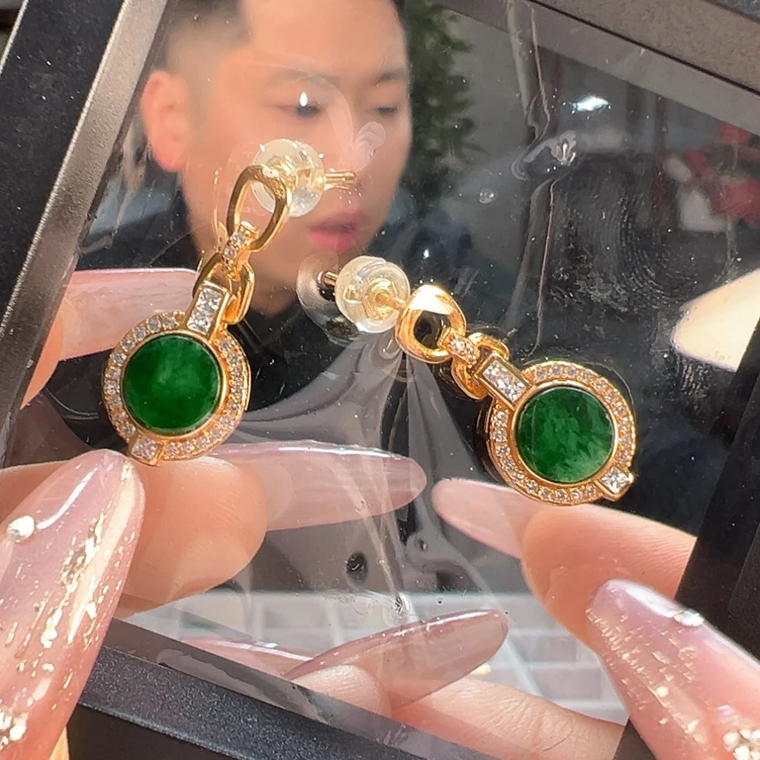 翡翠耳饰银S925镶嵌耳环5